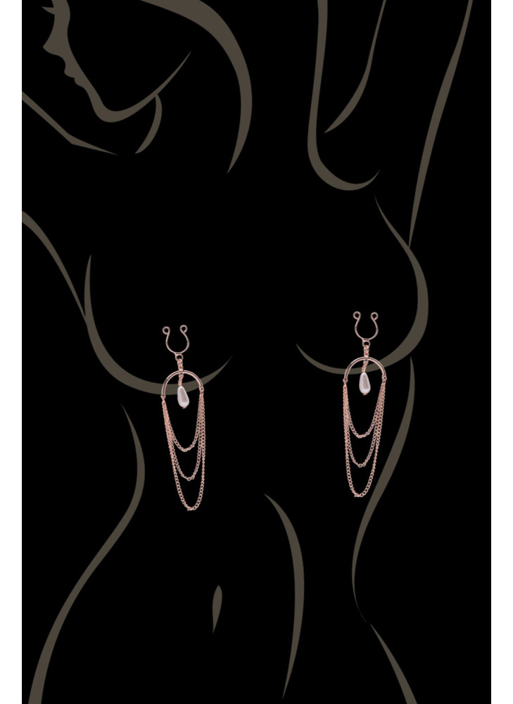 Bijoux de seins avec 3 chainettes doré rose et une perle - SO-0187